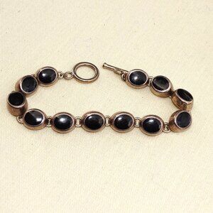 Vintage 950 Sterling Silver and Onyx 7 1/2" Toggle Bracelet